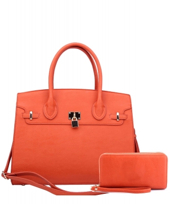 Fashion Padlock 2in1 Satchel WU1096W ORANGE